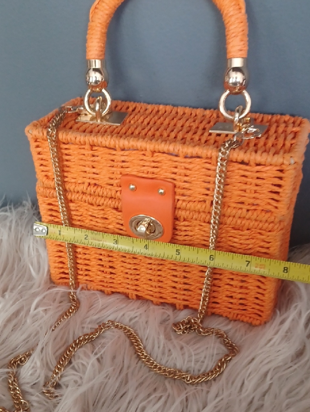 Cute Orange Wicker Box Crossbody - Picture 4 of 16